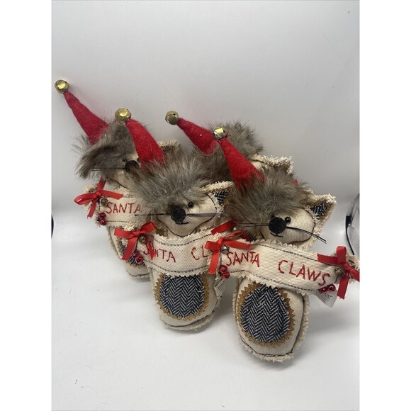 Burton+Burton “SANTA PAWS” Primitive Fabric Cat Ornament Set Of 4 Lot New - Picture 2 of 4
